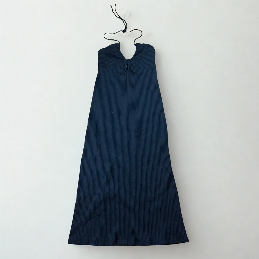 American Eagle Maxi Dress Womens M Black Ribbed Halter Keyhole Coastal Beach
